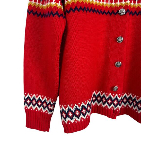 Vintage 50s Union Made Fairisle Orlon Acrylic Long Sleeve Cardigan Sweater S - Picture 5 of 6